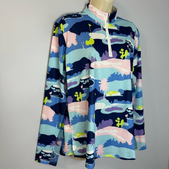 SanSoleil 1/4 Zip Golf Pullover women's XL UV 50 Cooling Mesh Vista Blue Print - Picture 3 of 12